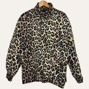 CLIO Vintage 90s 100% Silk Leopard Print Lightweight Puffer Bomber Jacket S